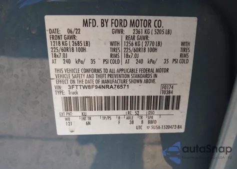 2022 Ford Maverick Lariat from USA, damaged, VIN 3FTTW8F94NRA76571
